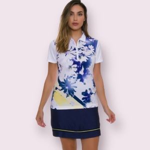 EP Pro NY Women's Spectator Sport Placed Daisy Print Golf Short Sleeve Polo